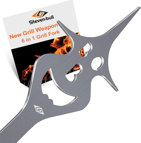 BBQ Grill Accessories for Gas Grill Charcoal Grill, 6 in 1 Grill Tools for Outdoor Barbecue Grill, 14 Inch Grill Utensils, Unique Gill Fork, Dad Gifts, Father's Day Gifts, Gifts for Men, Dad, Husband