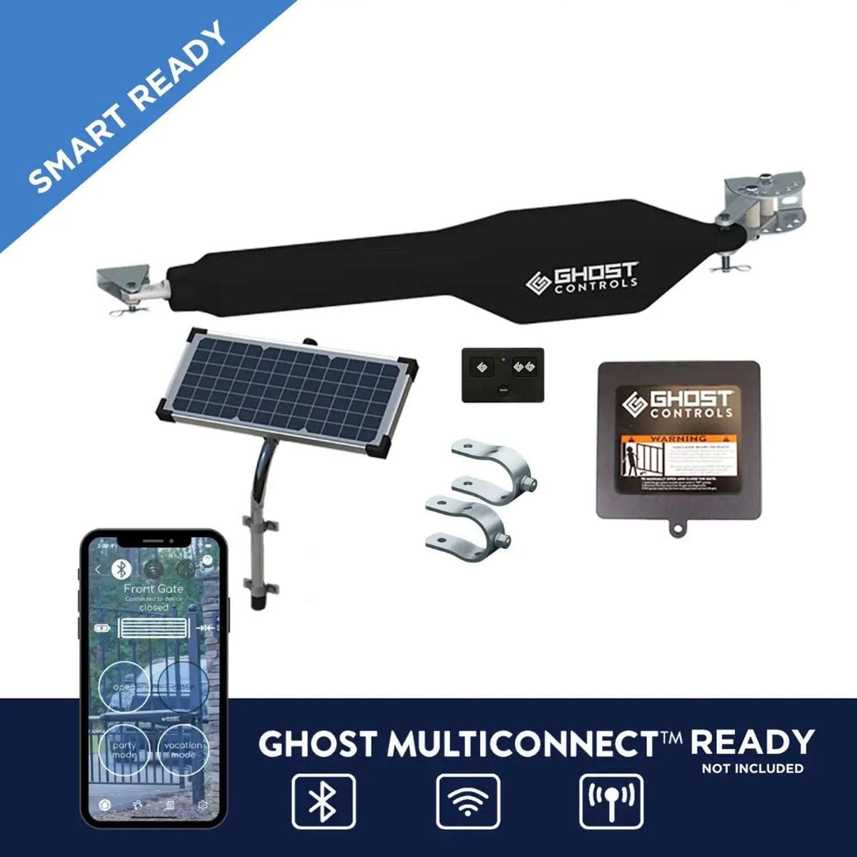 GC GHOST CONTROLS Solar Heavy-Duty Automatic Gate Opener Kit for Driveway Swing Gates with Long-Range Solar Gate Opener Remote - Model TSS1XP