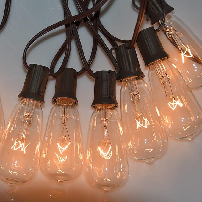 20Ft Outdoor Patio String Lights with 22 Clear Vintage Light Bulbs (2 Spare), E17 Base ST40 Outdoor Edison String Lights Waterproof UL Listed for Indoor Garden Backyard Party Porch Decor, 7W - Brown