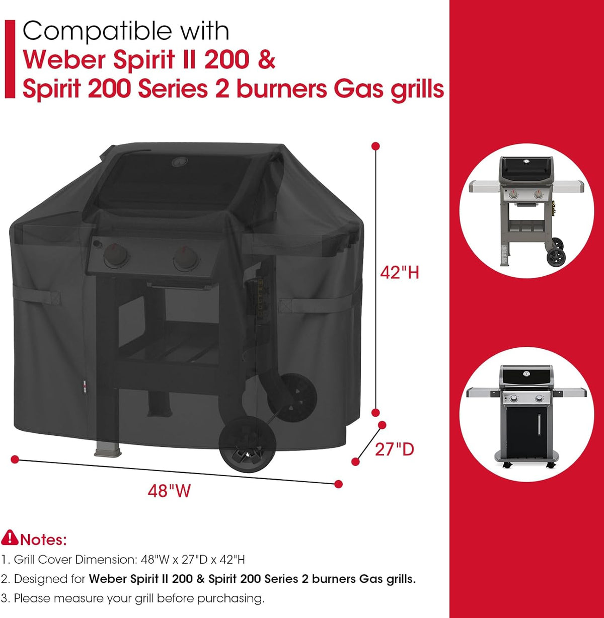Unicook 48 Inch Grill Cover for Weber Spirit Il 200 and Spirit 200 Series, 2 Burner Gas BBQ Cover for Outdoor Grill, Heavy Duty Waterproof Fade Resistant, Compared to Weber 7138