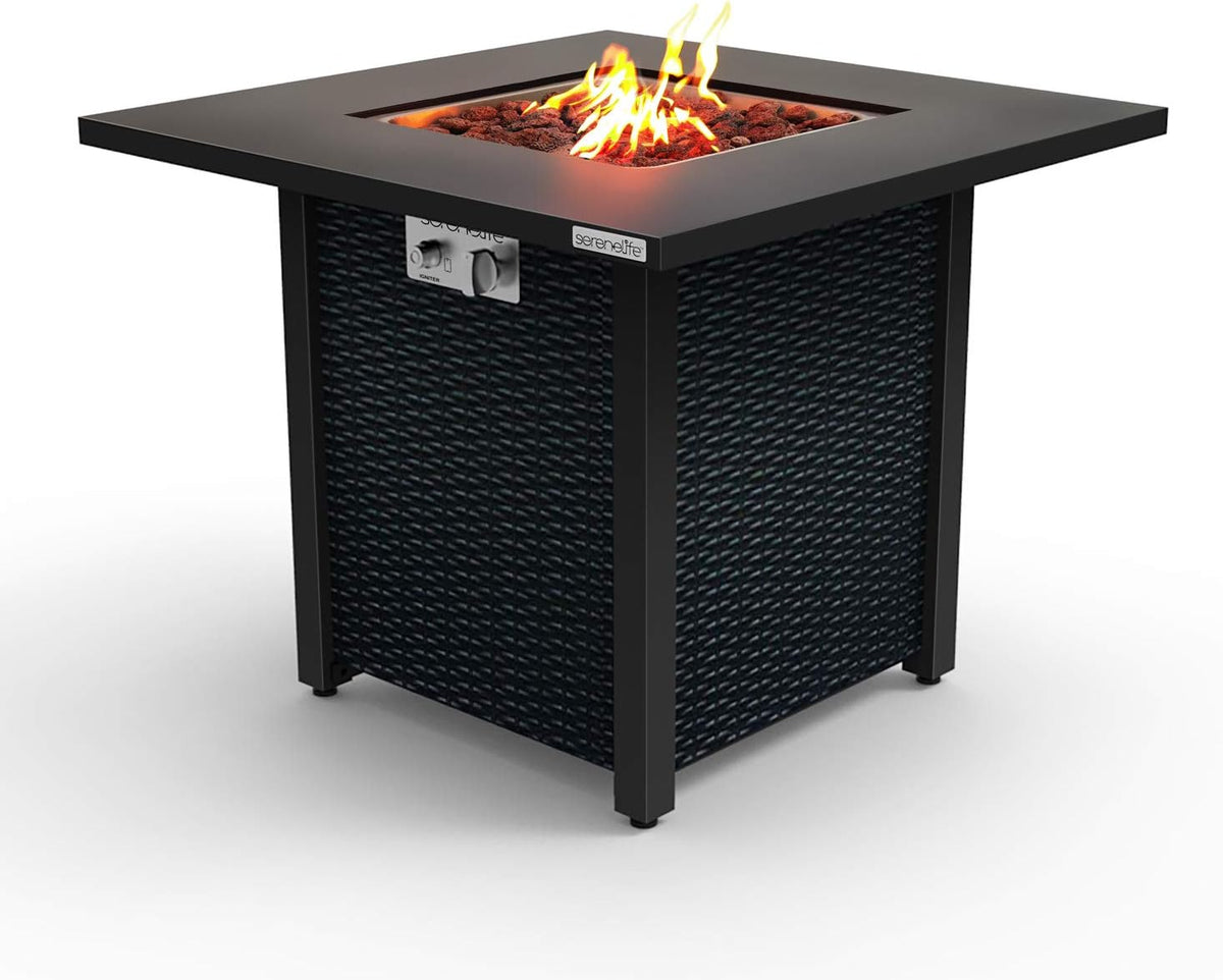 SereneLife Outdoor Propane Fire Pit Table-CSA Approved Safe 40,000 BTU Pulse Ignition Propane Gas Fire Table-28 inches-Steel Tabletop,Steel Panel