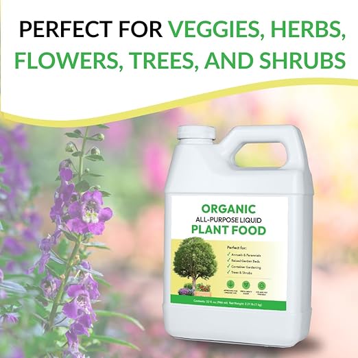 Organic All-Purpose Liquid Plant Food - Use on All Outdoor Plants: Flower Beds, Vegetable Gardens, Container Gardening | Concentrated Liquid Fertilizer Alternative (32oz, 2 Pack, Mixes to 64 Gallons)