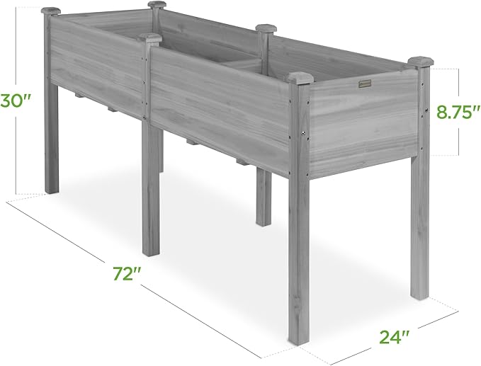 Best Choice Products 72x23x30in Raised Garden Bed, Elevated Wood Planter Box Stand for Backyard, Patio, Balcony w/Divider Panel, 6 Legs, 300lb Capacity - Gray