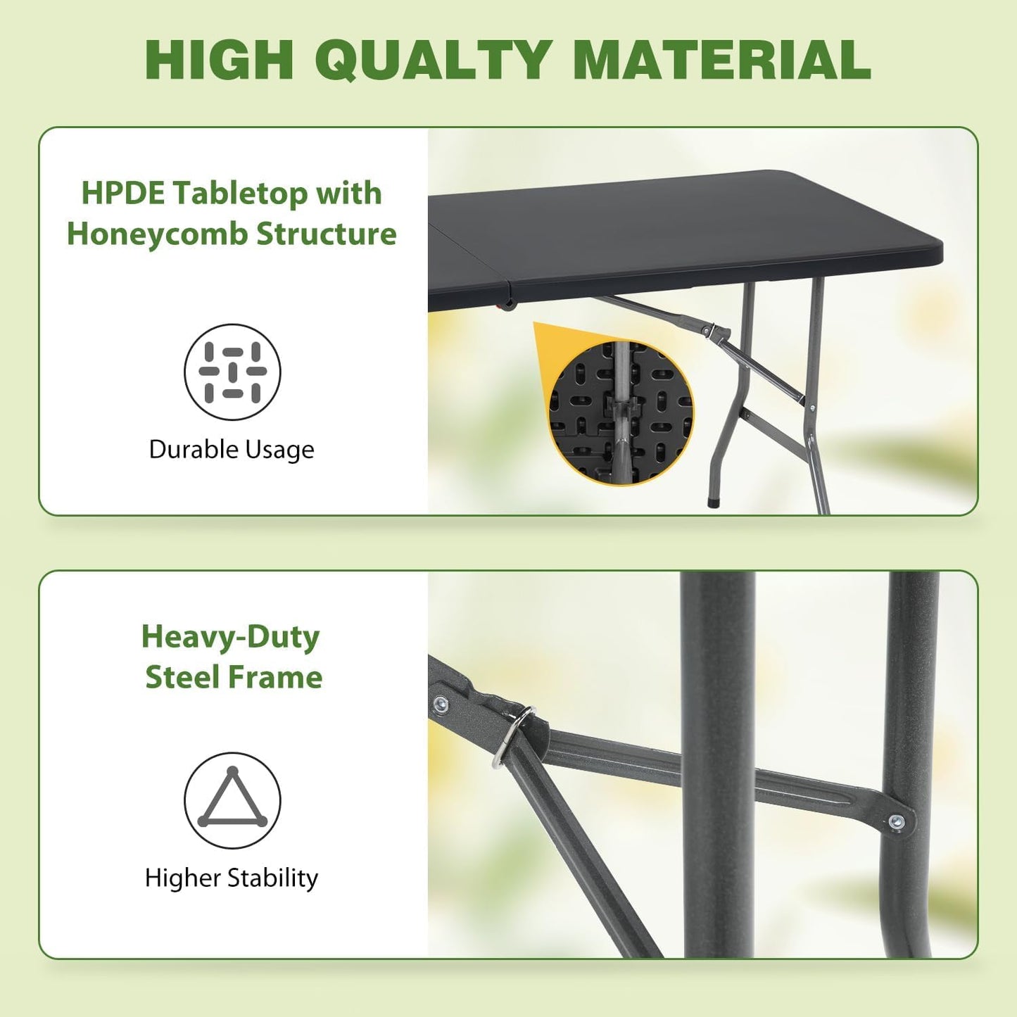 6FT Folding Table, Heavy Duty Plastic Table Portable Fold-in-Half Utility Table Indoor Outdoor Picnic Table w/Handle & Lock for Camping BBQ Party Wedding Market Events, Black