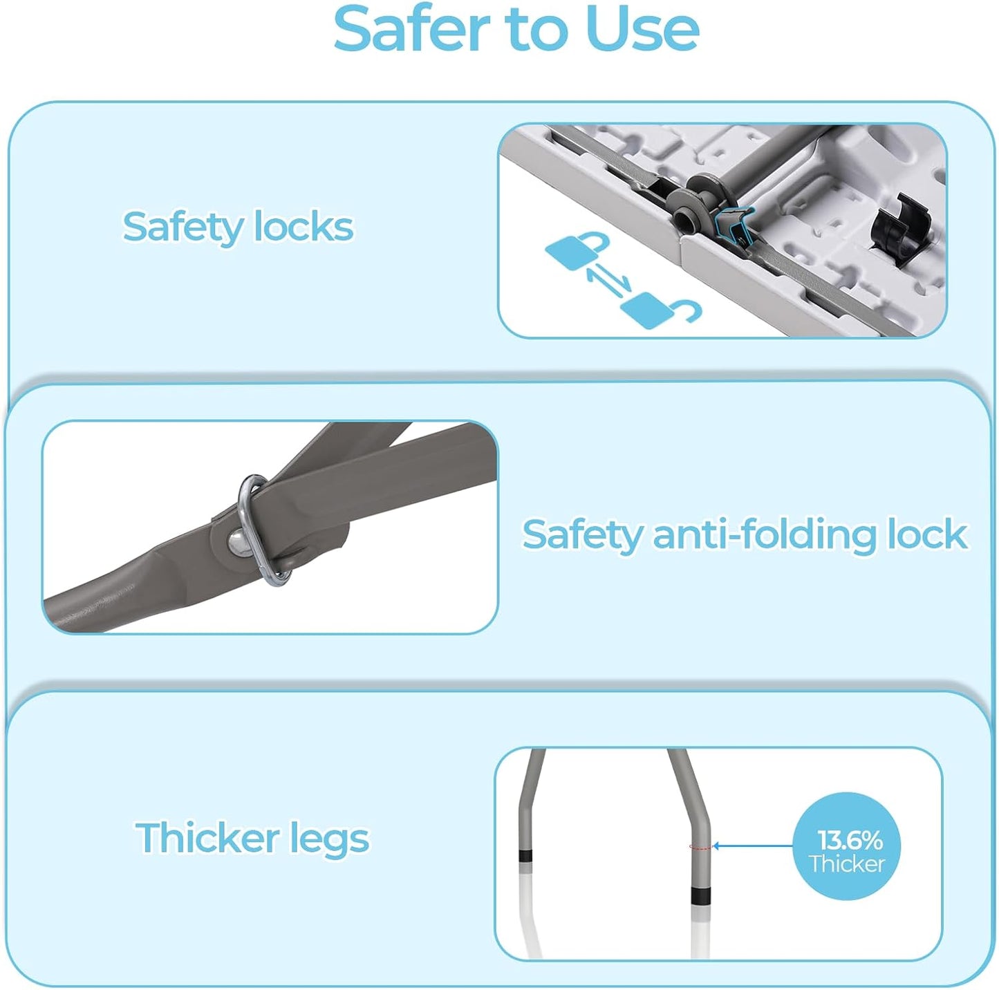 6ft Folding Table, Outdoor Foldable Table with HDPE Tabletop, Safety Locks, Easy to Carry and Store, No-Assembly Camping Table for Dining, Picnic, White