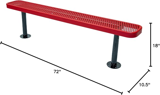 Coated Outdoor Furniture Heavy-Duty Outdoor Bench Thermoplastic Coated, Expanded Metal, Commercial-Grade Seating, Made in America (Surface Without Back, 6 Ft, Textured Red)