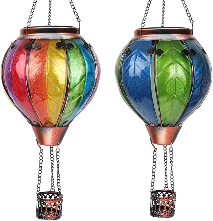 Hot Air Balloon Solar Lantern with Flickering Flame Hanging Solar Lanterns Outdoor Lights Waterproof Lanterns Decorative Garden Patio Yard Party Decor Colorful +