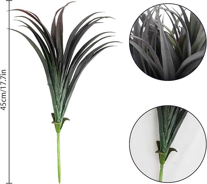 32 Pcs Artificial Grass Fake Plants 17.3in Outdoor Plants UV Resistant Faux Greenery Stems Fake Grass for Home Window Garden Office Patio Pathway Front Porch Halloween Décor Green & Black