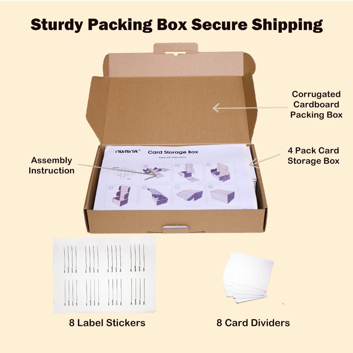 NUMINA 4 Pack 350 Small Card Storage Box, Heavy Duty Cardboard Game Card Organizer with Dividers for TCG, MTG, Sports & Trading Cards, Shipping Boxes for Collectors & Sellers