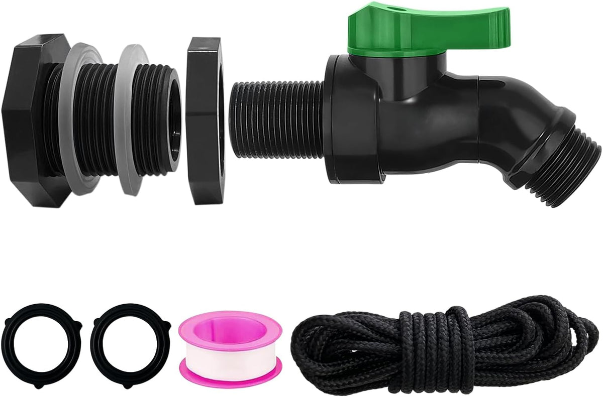 Plastics Rain Barrel Spigot Kit, High Flow Valve Core Water Tank Faucet+PVC Bulkhead Fitting,3/4 NPT to 3/4 GHT Rain Barrel Spigot for Plastic Bucket rainwater Drum Container Downspout Collector in