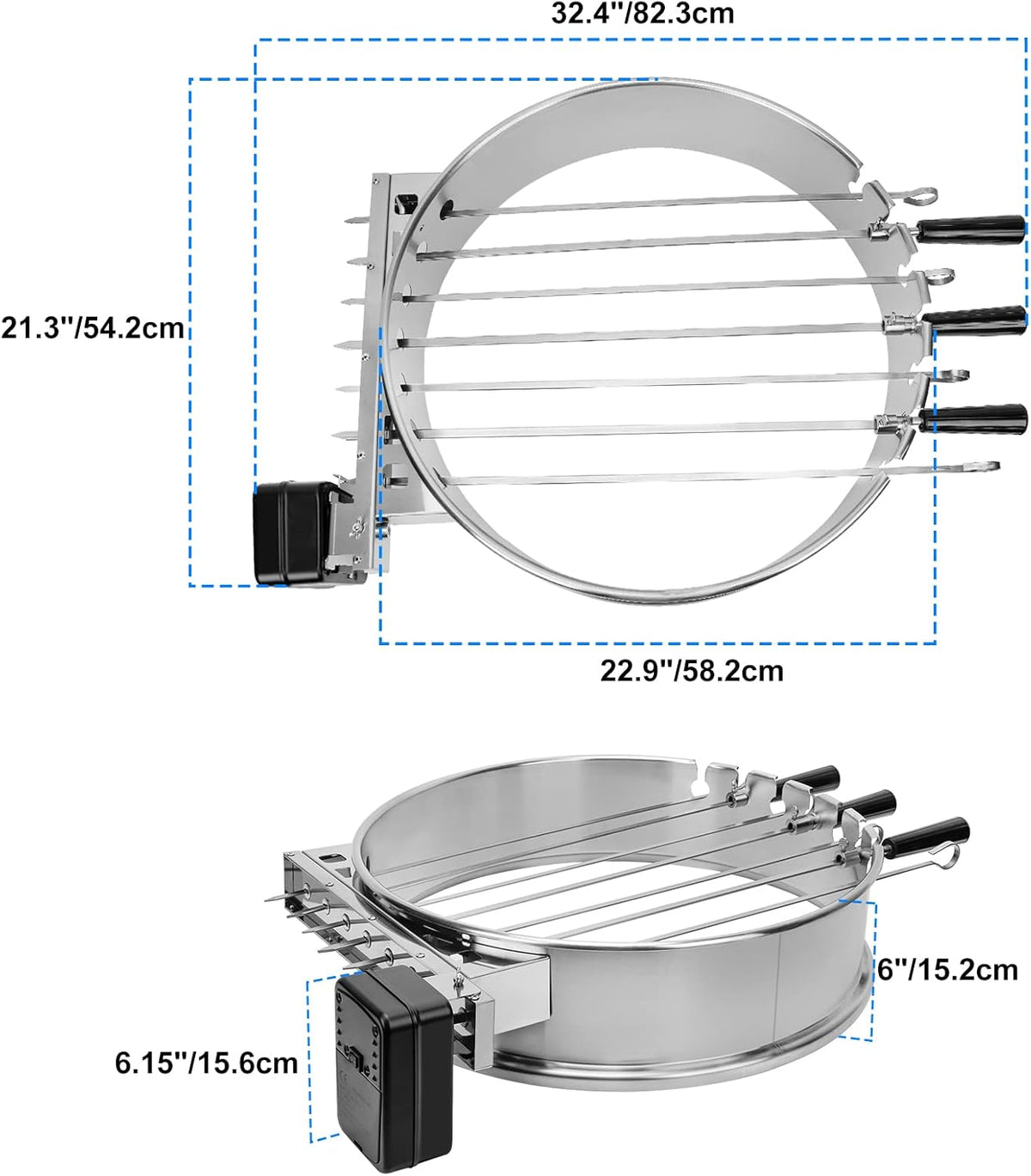 onlyfire Shish Kabob Set with Stainless Steel Ring, Automatic Skewers Turner for Weber 22" Kettle and Other Similar Kettle Grills