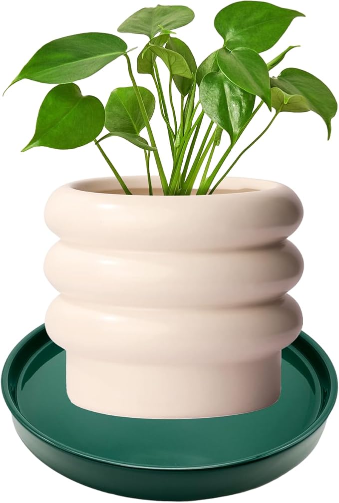 4 Pack Ceramic Plant Saucer Pot Tray 4 Inch, Planter Saucers 4 5 6 7 8 9 10 11 12 13 Inch for Indoors Outdoor, Durable Sturdy Flower Drainage drip Water Tray for Glazed Pots Base (4.7 Inch-Green)