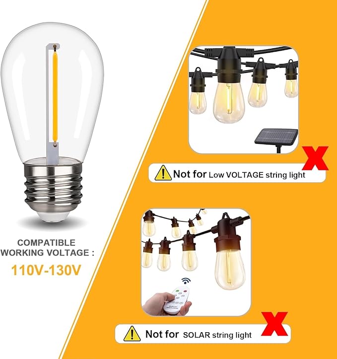 25 Pack S14 LED String Light Bulbs, 1W Shatterproof & Waterproof Outdoor Indoor Replacement Bulbs, E26 Base Edison LED Light Bulbs Warm White 2200K. (S14 25Pack)