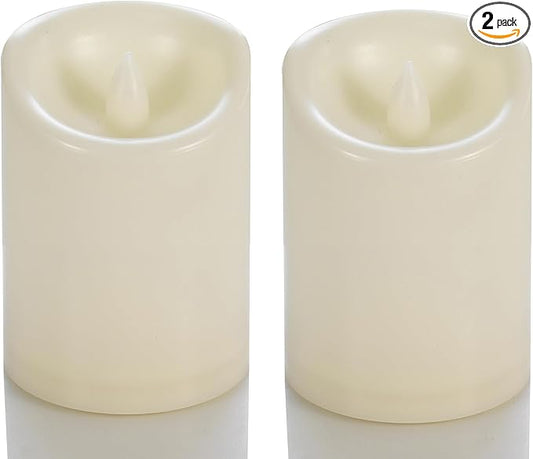 CANDLE CHOICE Waterproof Outdoor Battery Operated Flameless Candles with Timer Flickering Plastic Resin Electric LED Pillar Lights for Lantern Patio Garden Wedding Party Decorations 3x4 Inches 2 Pack