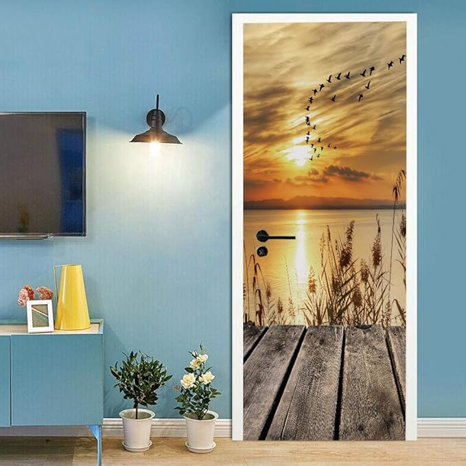3D Door Stickers Murals - PIER - Peel & Stick - Waterproof & Washable - Matt Finish - Modern Style - Brown - Door & Wall - 33.9" x 78.7"