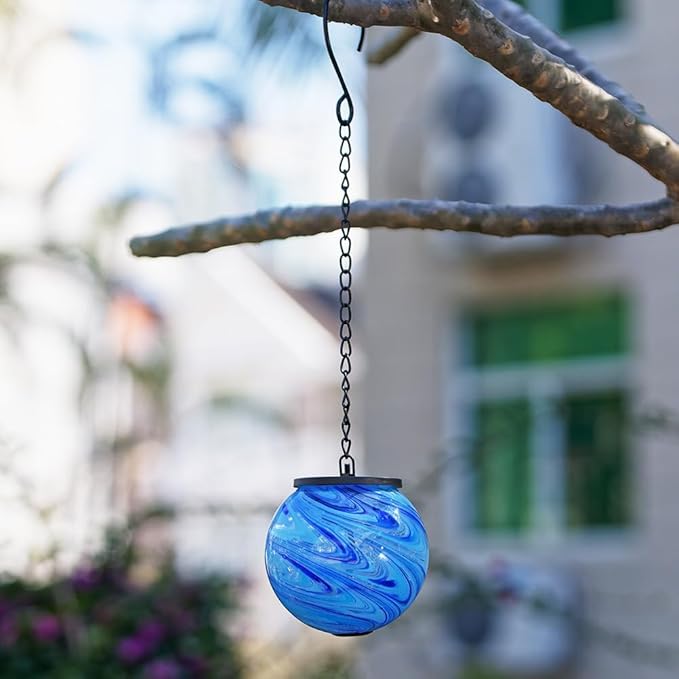 Hanging Solar Lanterns Outdoor Waterproof, Color Changing LED Solar Lantern, Gazing Ball Globe Hanging Lantern Decor for Yard Garden Patio