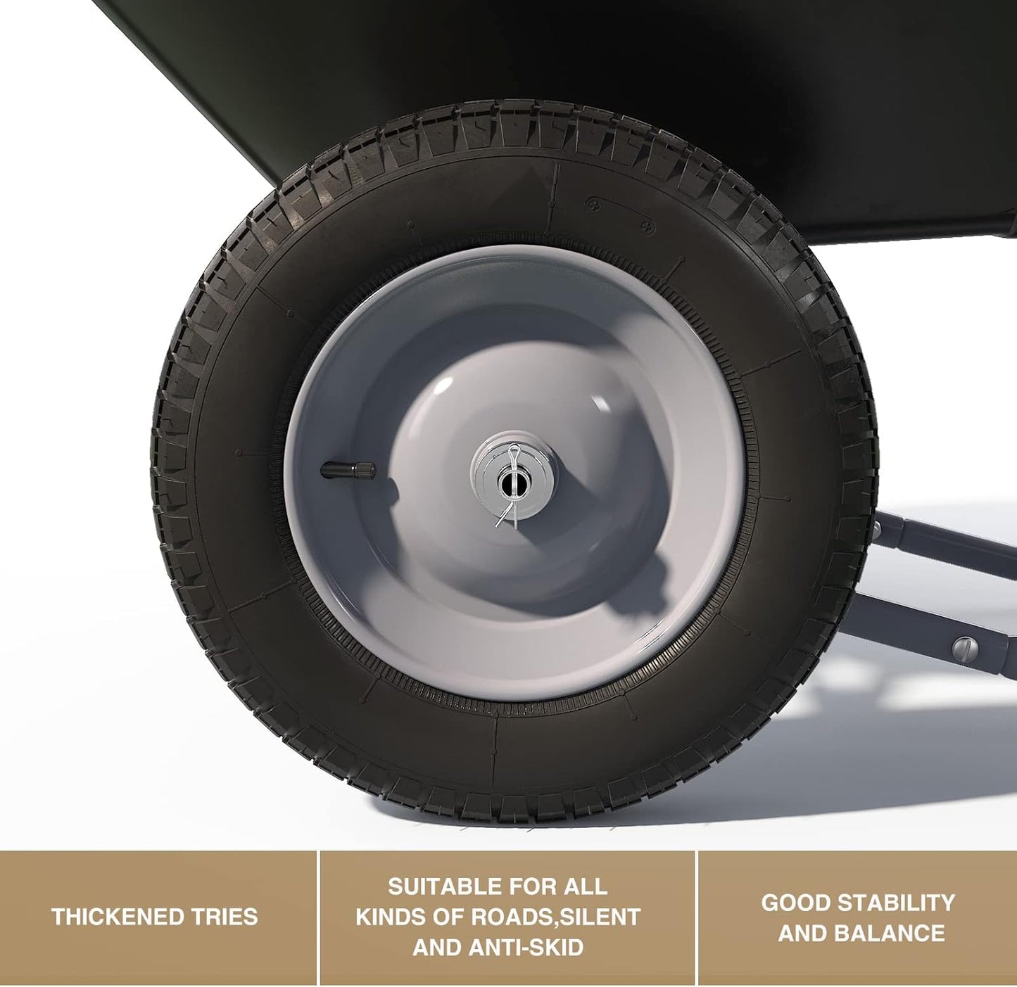 ARNOT Enlarged 2-Wheel Wheelbarrow, Easy Loading and Dumping Garden Cart, Heavy Duty Utility Dump Cart for Outdoor Lawn Yard Farm Ranch, Black