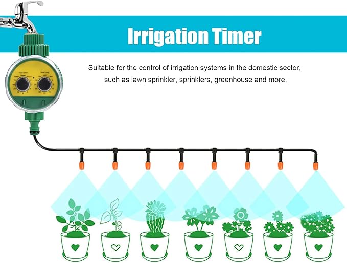 Automatic Irrigation Timer, Green ABS Multi Function Two Dial Automatic Electronic Watering Timer Garden Irrigation Controller for Roof Garden Balcony Villa Garden Outdoor Automatic Sprinkler System