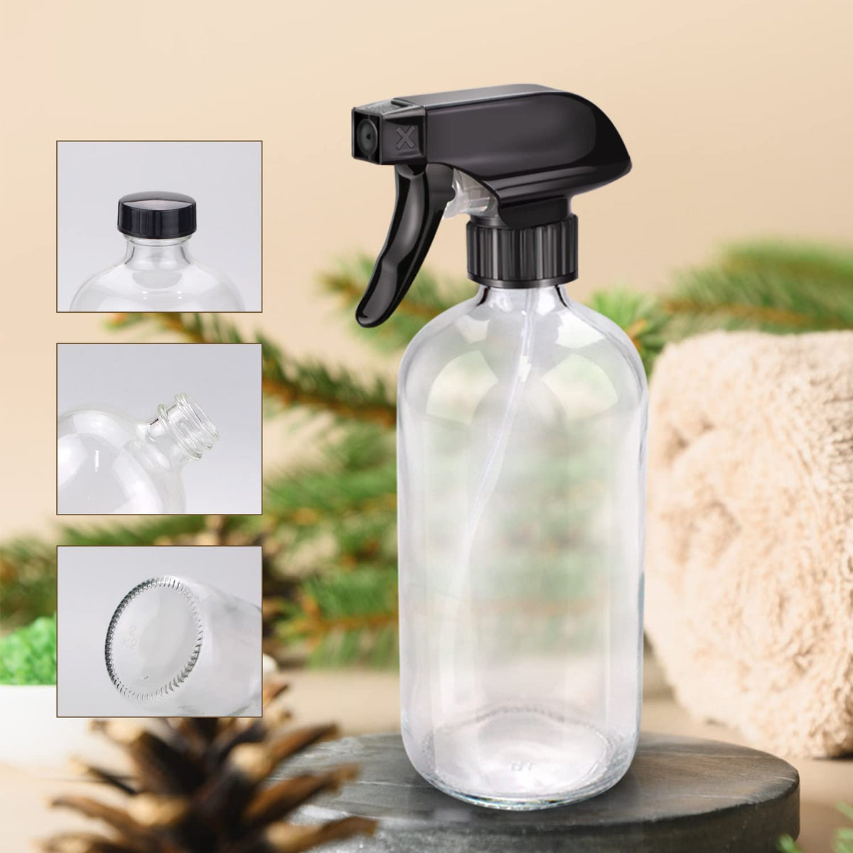Wedama Glass Spray Bottles, 16 oz Glass Spray Bottles for Cleaning Solutions and Essential Oils, Refillable Empty Spray Bottle with Adjustable Nozzles for Alcohol, Plant and Hair Care (1 Pack)