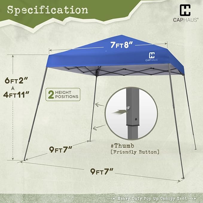CAPHAUS One-Push Pop Up 8x8 Canopy Tent, Heavy-Duty Commercial Grade with Central Lock, Portable Instant Folding Shelter with10x10 Base, Perfect for Outdoor Beach Canopy, Blue