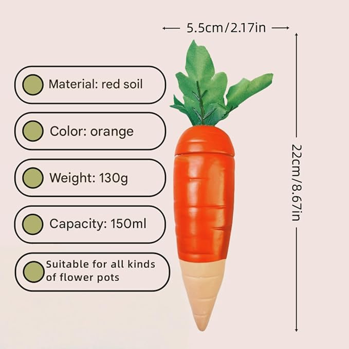 4-Pack Plant Watering Spikes with Lids，Self Watering Spikes, Plant Water Seepage Device, Cute Carrot Shape，Clay Plant Garden Waterers for Vacations