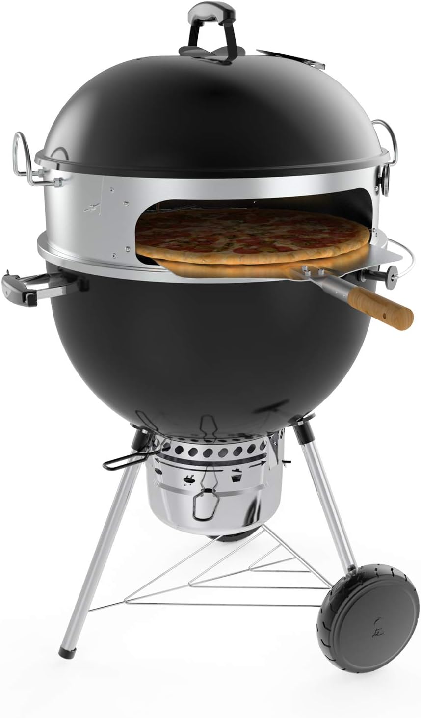 onlyfire Stainless Steel Multi-purpose Rotisserie and Pizza Combo Kit for Weber 22-Inch Kettle Charcoal Grills - Include Pizza Peel and Pizza Stone