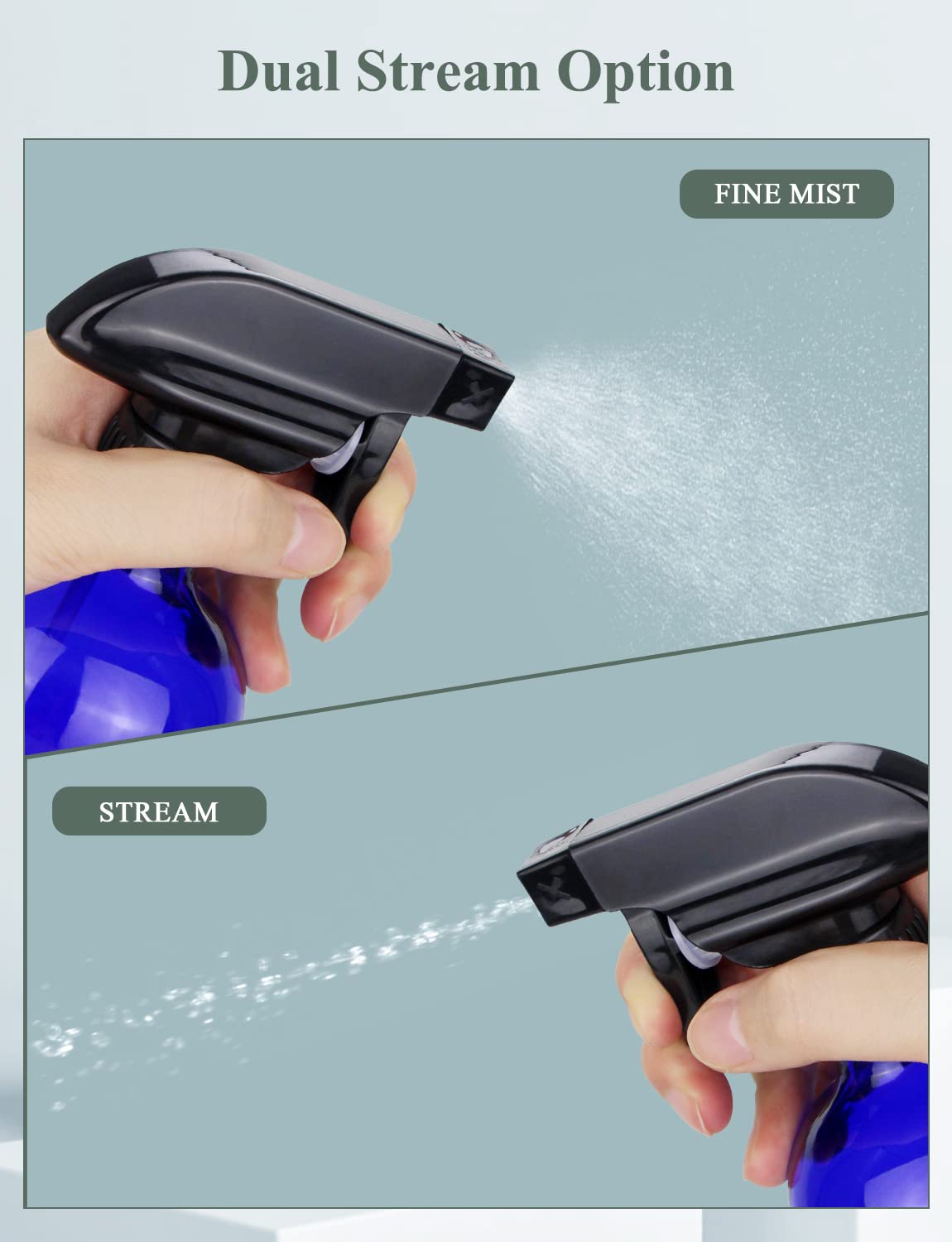 Wedama Glass Spray Bottle, 2 Pack Blue 16 oz Glass Spray Bottles for Cleaning Solutions and Essential Oils, Refillable Empty Spray Bottle with Adjustable Nozzles for Alcohol, Plant and Hair Care