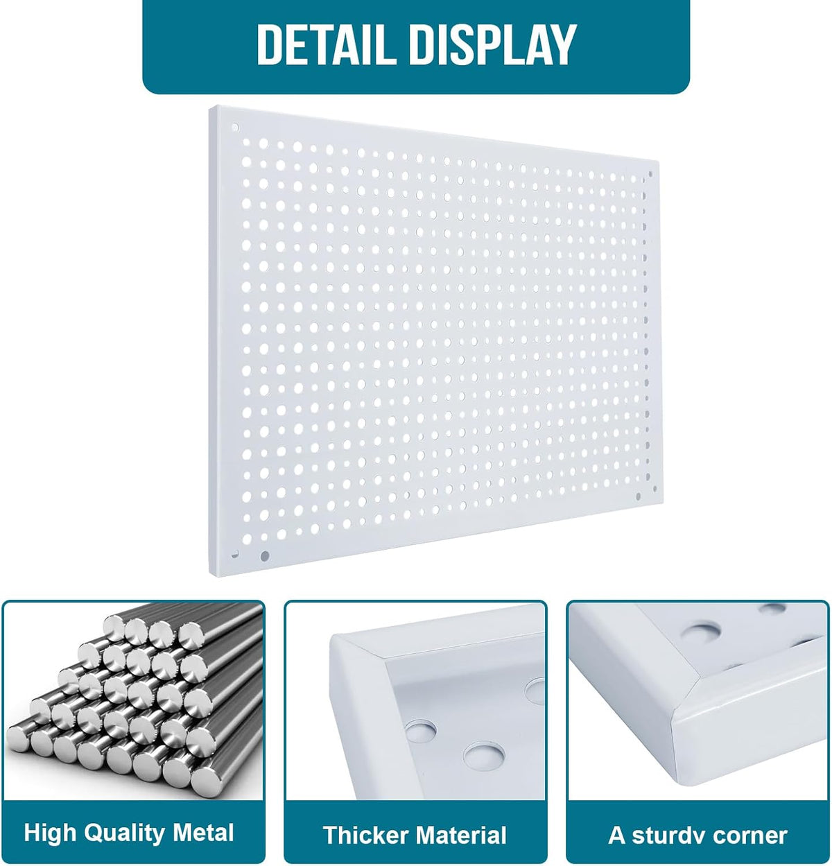 Peg Board, Heavy Duty Steel Organization Panels, Universal 1/8 and 1/4 Peg Board Accessories, Ideal for Garage Tool Storage, Pack of 4(White, 16X10.5)