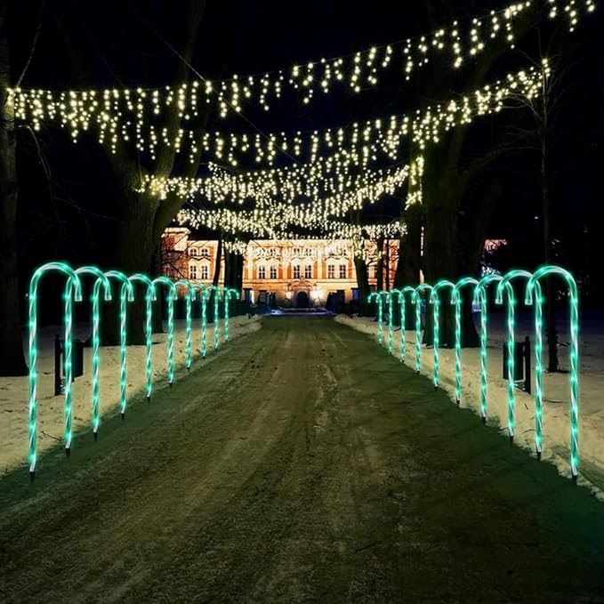 26" Christmas Candy Cane Pathway Markers Lights, Set of 10 Pack Christmas Outdoor Decorations Candy Cane Lights for Yard Patio Garden Walkway Indoor Décor Landscape Path Festival Holiday, Green