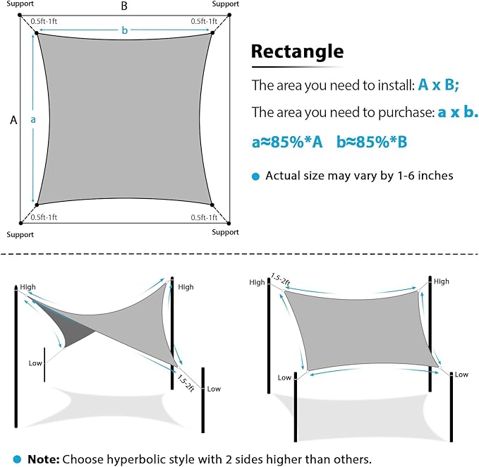 Amagenix Sun Shade Sail 8X15 Curved Edge Outdoor Shade Canopy Cream Breathable 95% UV Block Shade Cloth for Patio Garden Backyard (We Make Custom Size)