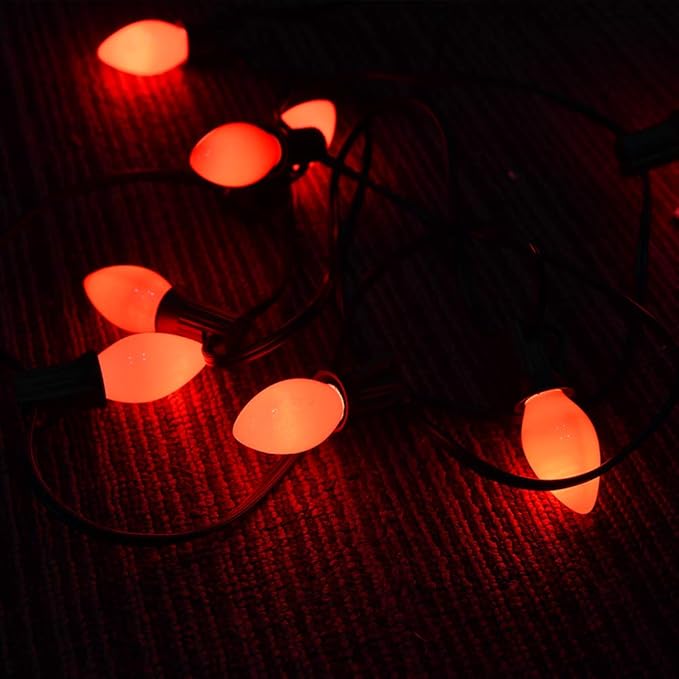 C7 Red Christmas Lights, 25Ft C7 Outdoor Christmas String Lights With 27 Red Ceramic Bulbs(2 Spare), Vintage Christmas Lights for Outdoor Roofline Patio Holiday Party Christmas Tree Valentine Decor