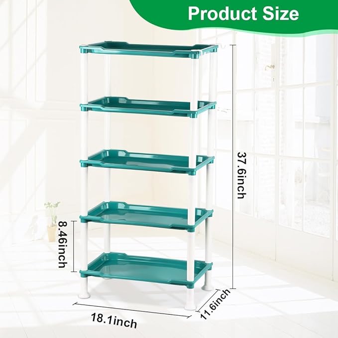 5-Tier Seed Stand with 5 Trays, Seed Starting Rack Propagation Rack Kit for Stackable Seedling Tray Seedling Staging Table for Indoor Outdoor Growing (H:37.6", W: 11.6”, L: 18.1") (Blue)