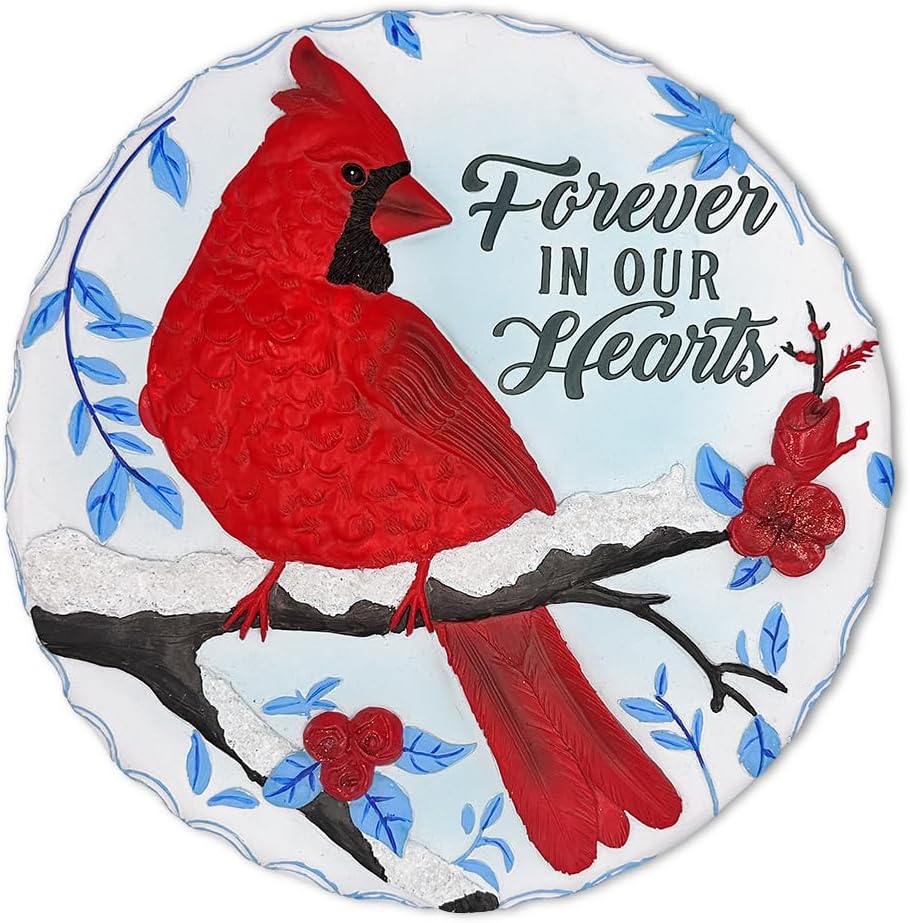 Elegant Resin Stepping Stone, Outdoor Garden Pathway Decoration (Forever in Our Hearts Cardinal Stepping Stone, 9.5" Winter Garden Decorative Resin Figurine)