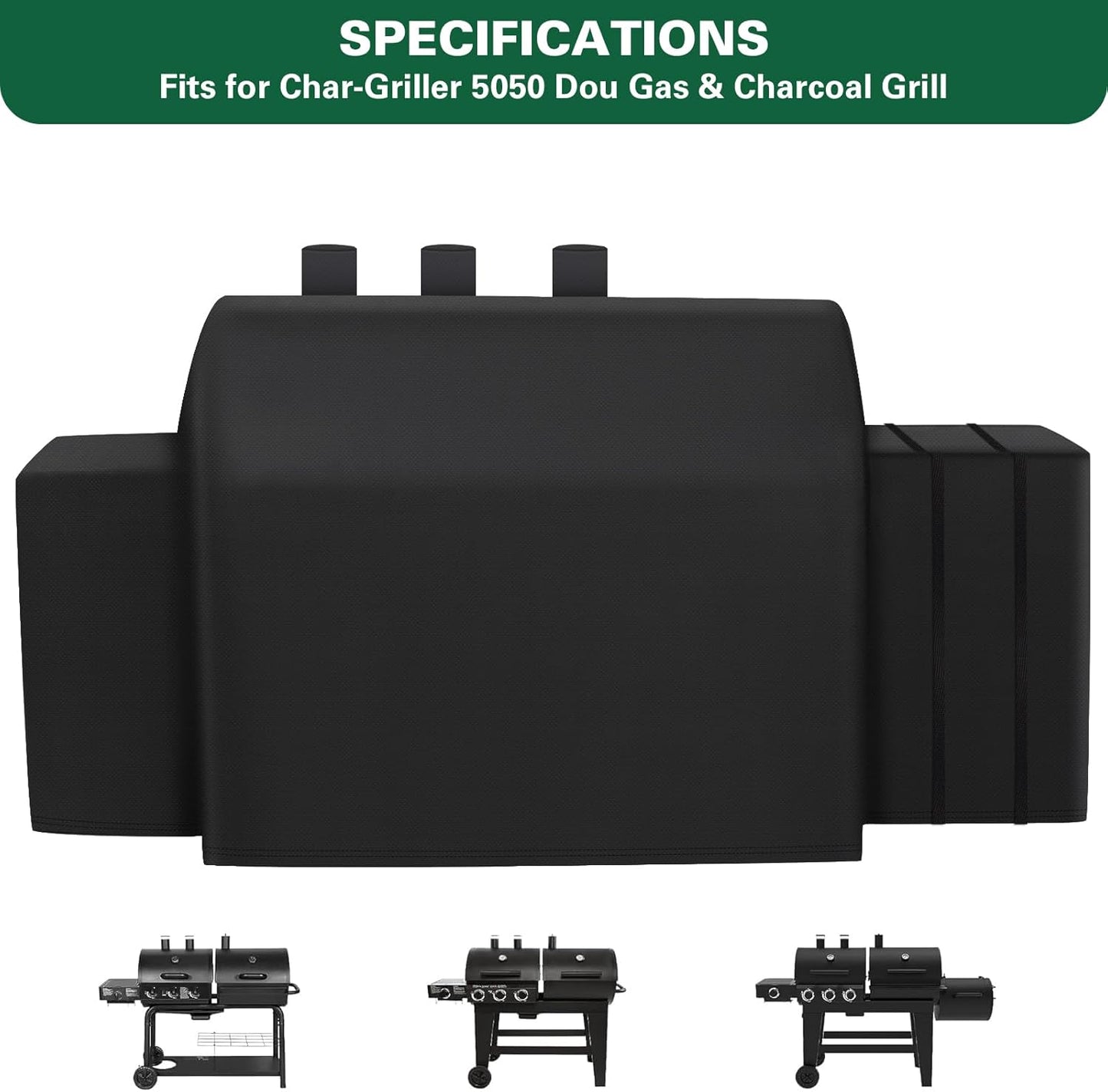 8080 Grill Cover Fits for Char-Griller Duo 5050 Double Play 5650 Charcoal Grill, Expandable Gas Grill Cover 600D Heavy Duty BBQ Cover Fits for Char-Griller 3-Burner Dual Fuel Outdoor Grill