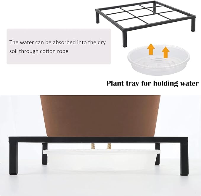 6" Small Metal Duty floor Potted Plant Stand Flower Pot Holder with Saucer Indoor Outdoor Rustproof Iron Garden Container Square Supports Rack for Planter ,2 Pack(back color )