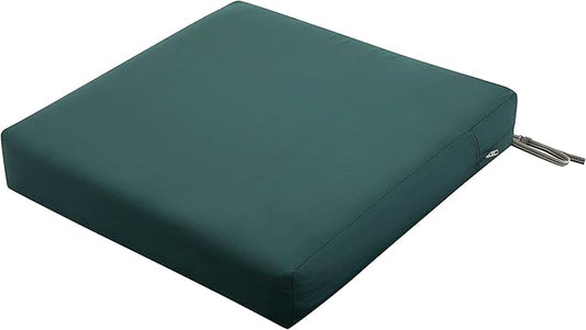 Classic Accessories Ravenna Water-Resistant 25 x 25 x 5 Inch Square Patio Seat Cushion Slip Cover & Foam, Mallard Green, Lounge Chair Cushion