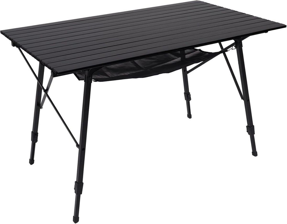 PORTAL Camping Table Portable Foldable with Adjustable Legs, Aluminum Folding Table Roll Up Table with Carrying Bag for Outdoor, Beach, Picnic, Backyards, BBQ and Party, Black, Big
