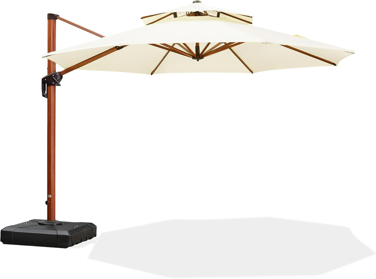 PURPLE LEAF 11ft Patio Umbrella Outdoor Round Umbrellas Large Cantilever Umbrella Windproof Offset Umbrellas Heavy Duty Sun Umbrella for Garden Deck Pool Patio, Cream