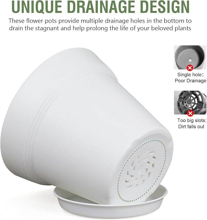 4 inch Small Plastic Nursery Pots, Seedling Pots, 16 Pack Plant Pots for Indoor Outdoor Plants, Flower Pots with Drainage Holes and Saucers, Decorative Planters for House Plants, White