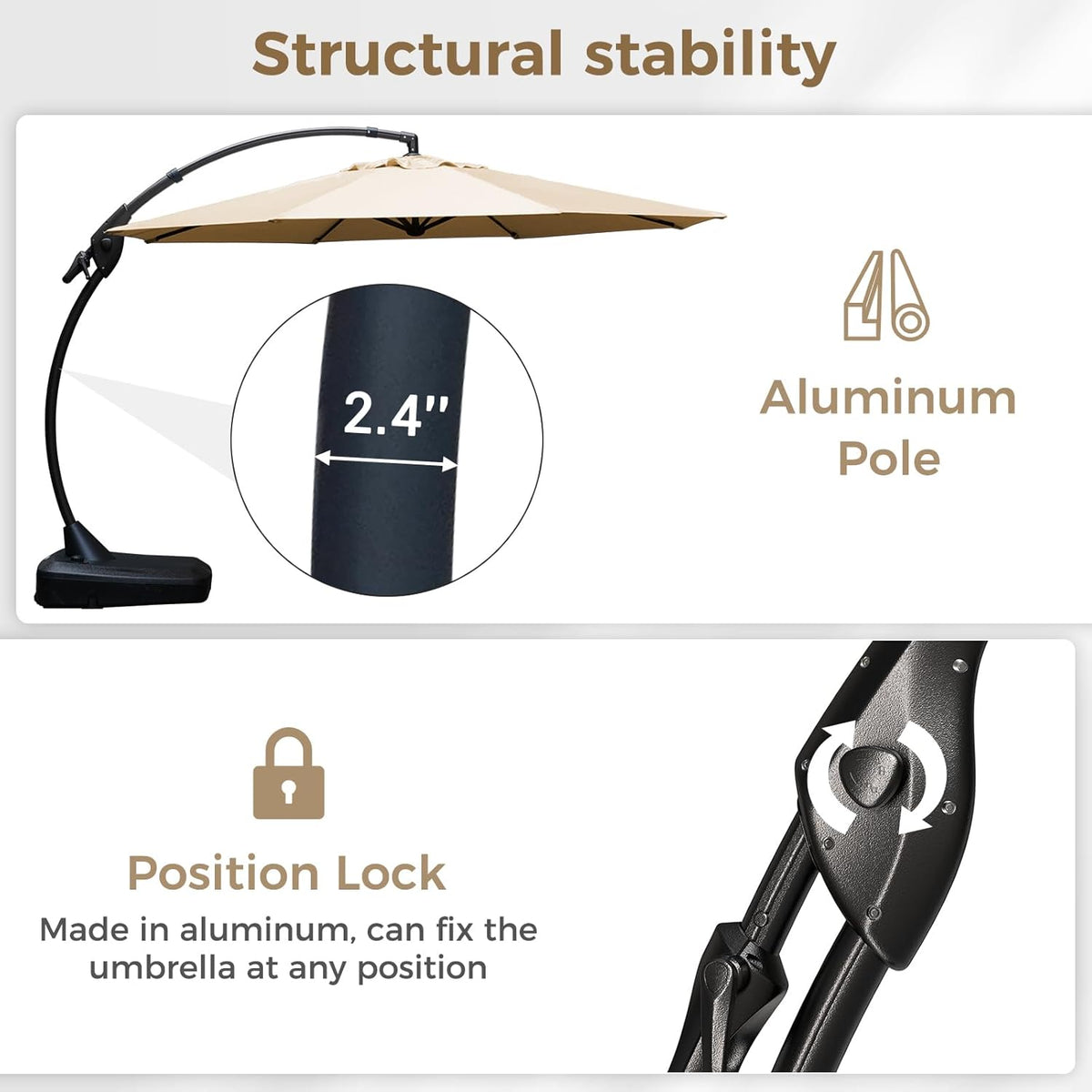 Grand patio 12 FT Sunbrella Cantilever Umbrella with Base Outdoor Aluminum Offset Umbrella with Tilt Adjustment (Flax, 12 FT-SUNBRELLA)