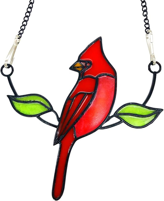 Cardinal Suncatcher, Small Stained Glass Birds Window Hanging Decoration