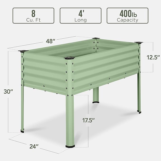 Best Choice Products 48x24x30in Galvanized Raised Garden Bed, Metal Elevated Planter Box, Vegetable Garden for Backyard, Patio, Balcony - Sage Green