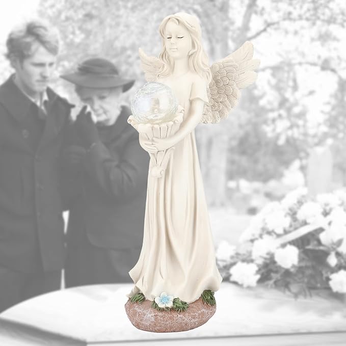 Angel Statue for Garden - 16.3 inches Guardian Solar Garden Statue, Gardening Gifts for Mom Grandma Lawn Ornaments Figurines for Outdoor Decor