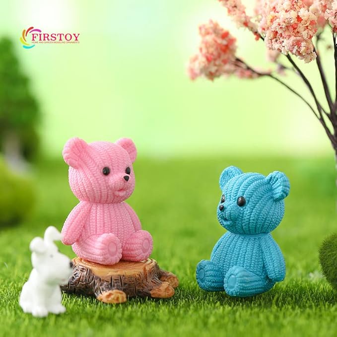8Pcs Mini Resin Teddy Bear Figurines Cute Sweater Bears Desktop Ornaments Car Interior Decoration Garden FigurinesTiny Bear Statues Animals Sculpture Micro Landscape