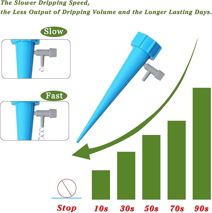 24PCS Self Watering Spikes for Plants, Self Watering Planter Insert with Adjustable Drip Valve, Auto Vacation Plant Watering Devices Plants Water System