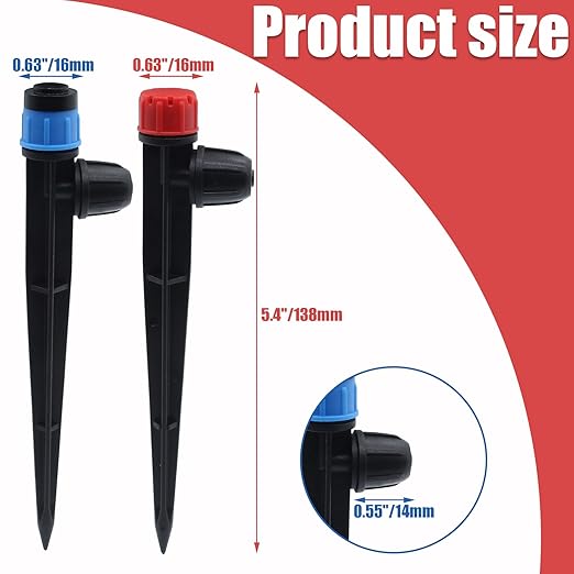 50 PCS Quick-Connect Drip Irrigation Emitters with Adjustable Water Flow - Sprayer for 1/4 inch Irrigation Tubing - 360 Degree Sprayer Perfect for Irrigation System Watering Kit(Red & Blue)