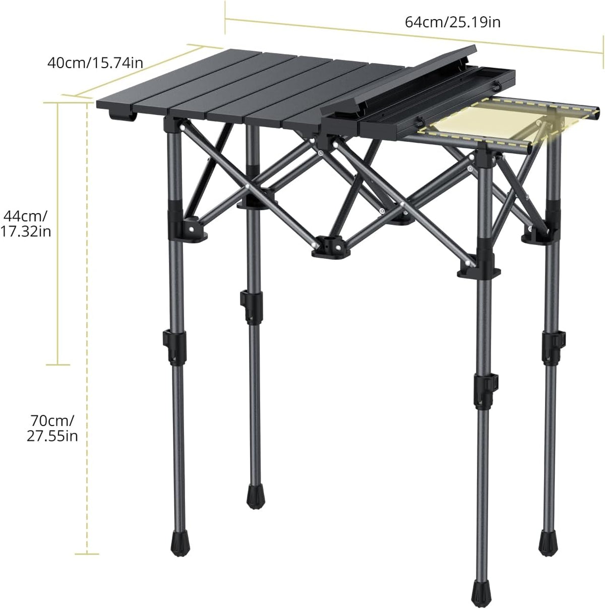 Folding Camping Table, Aluminum Roll Up Camping Table Adjustable Height with Storage Net and Bag, Lightweight Outdoor Table 25” X 16”, for Outdoor Travel BBQ Party Picnic, Black