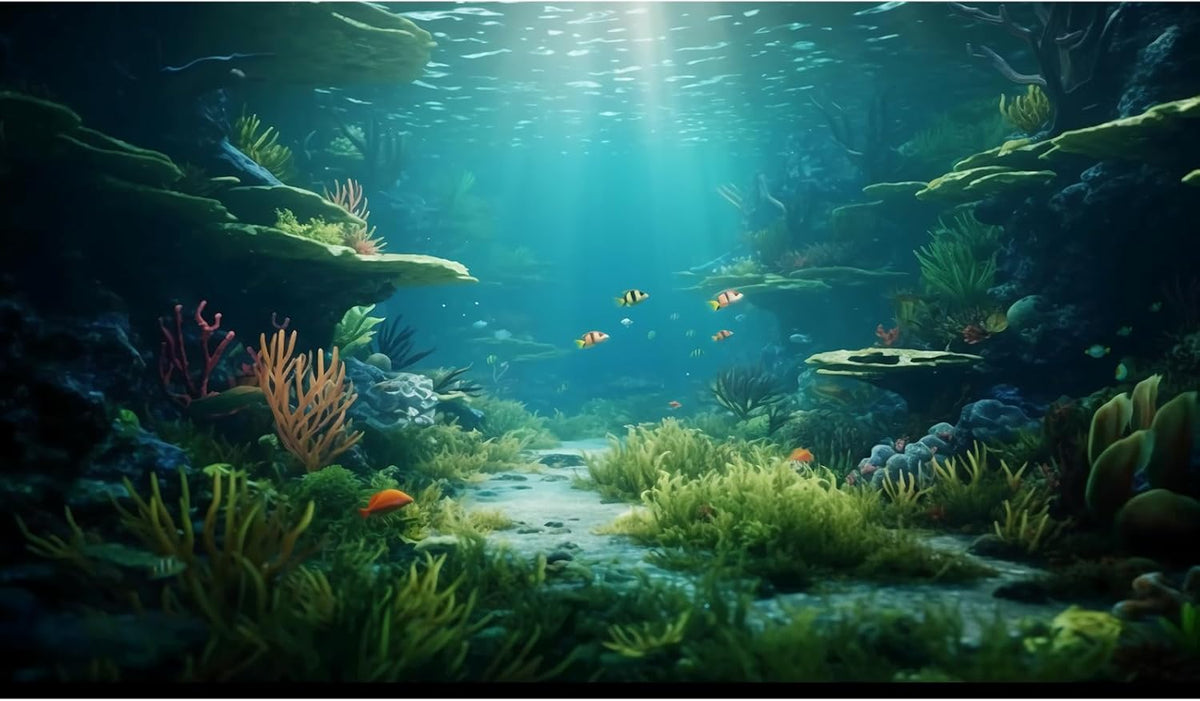 Ocean Floor Fish Tank Background Under The Sea Coral Reef Aquarium Background Underwater Aquatic Plants Corals Rock Cave Terrarium Backgrounds Tropical Fish Ocean Aquarium Backgrounds Decors 24x12in