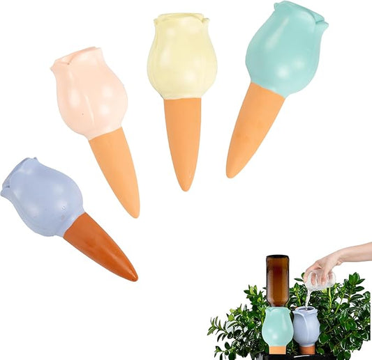 4-Pack Terracotta Self-Watering Spikes,Self Watering Planter Insert,Plant Watering Spikes,Plant Watering Globes,Automatic Slow Release Irrigation for Indoor and Outdoor Plants