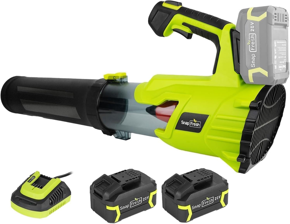 SnapFresh Cordless Leaf Blower - 550CFM Electric Leaf Blower Cordless with 2 x 4.0 Ah Battery and Fast Charger - 20V Lightweight Leaf Blower for Yard and Garden, Battery Operated Blower for Lawn Care